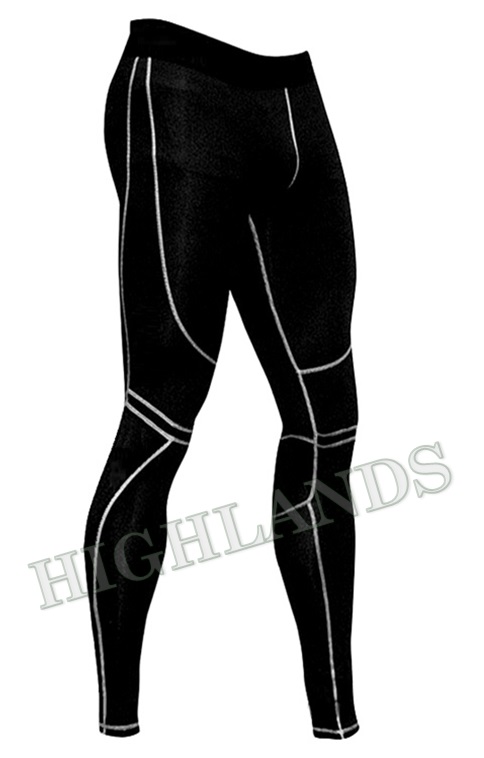 Compression tights with highly stretchable fabric and protective film, flatlock seam structure. Musc...